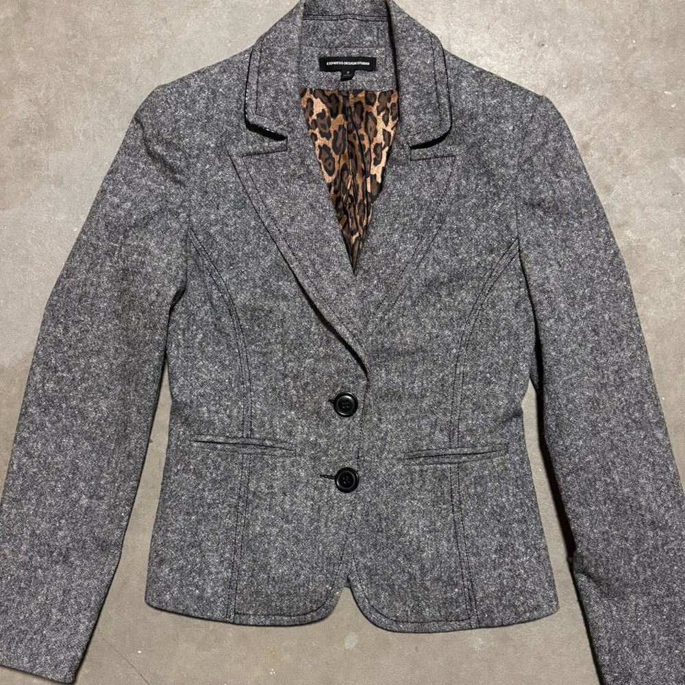 Y2K Leopard Print Express Design Studio Blazer Business 2000s Downtown Girl